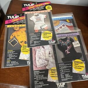 VTG 90s Tulip Secret Recipes Fabric Painting Stencils Iron On Transfer Hearts